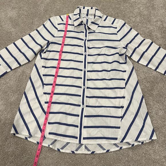 Foxcroft Women's Button Down Cotton Shirt White and Blue Stripes Size 8 - Picture 7 of 10